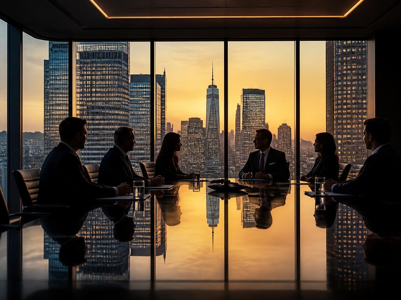 Executivos em reunião estratégica de holding